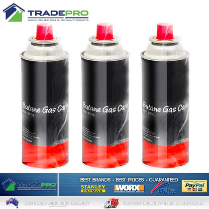 Butane Gas Cartridges 3x 220g Rim Vent Safety Portable BBQ For Gasmate Primus