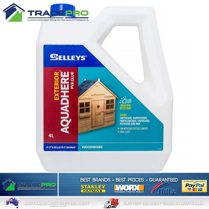Selleys Wood Glue 4L Aquadhere PVA Woodwork Exterior Bond Tite Adhesive Clear