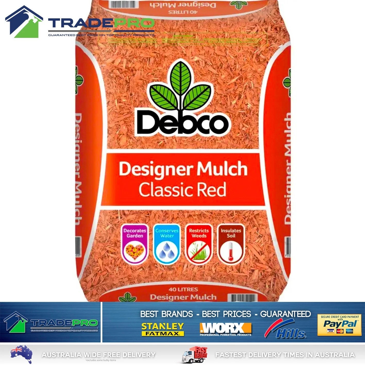 Garden Mulch Landscaping Bark 40L Large Bag Red Designer Debco Water Saving