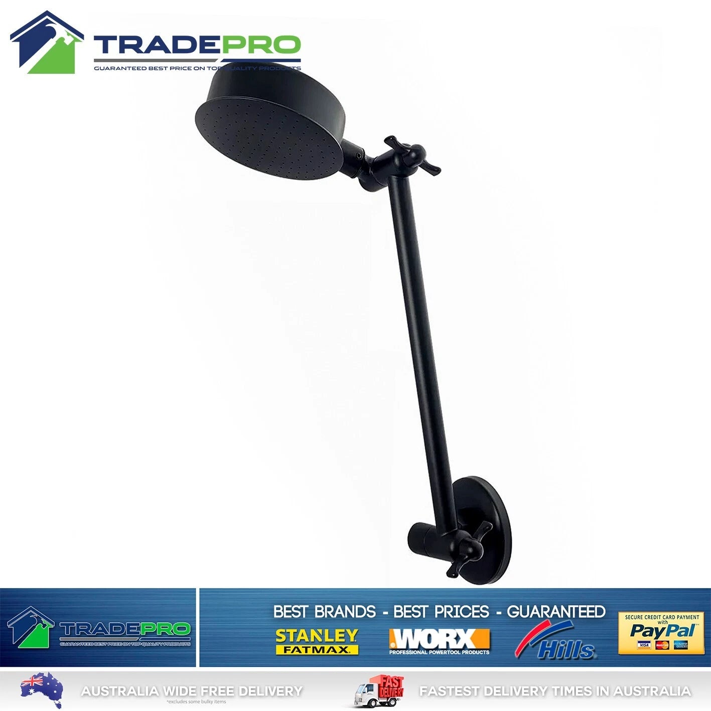 Shower Head & Arm Kit Black PRO EZYFIT Hi-Low All Directional WELS Buyright