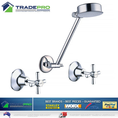 Shower Head & Arm Kit with Hot Cold Handles Chrome EZYFIT Hi-Low All Directional