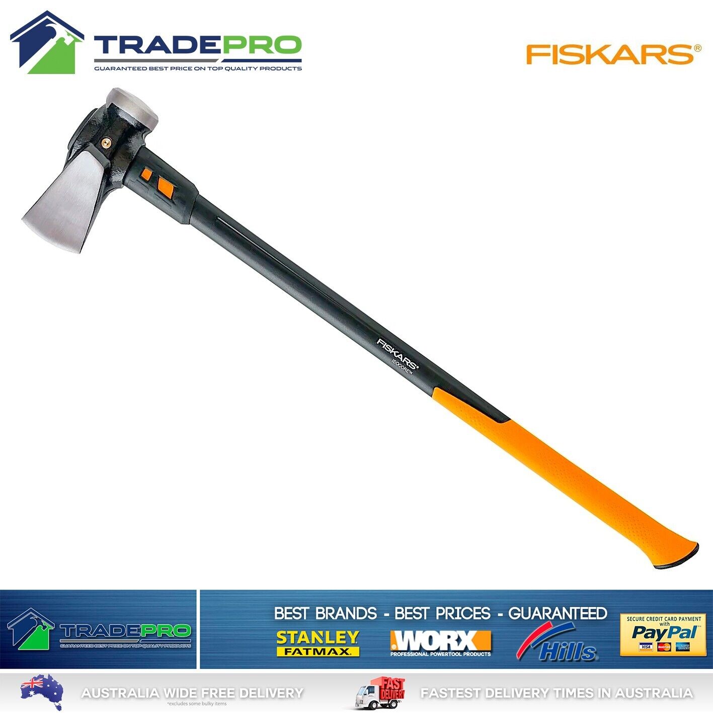 Genuine Fiskars® 3.6kg Maul Blocksplitter IsoCore Axe Timber Log Split Finland