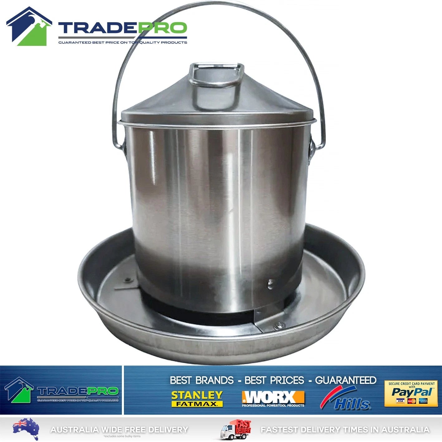 Poultry Feeder Stainless Steel 2kg Metal Hanging with Handle Greenleaf Chicken