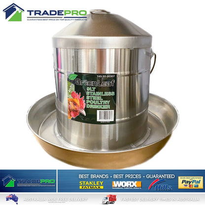 Poultry Drinker Stainless Steel 9L Metal Hanging with Handle Greenleaf Chicken