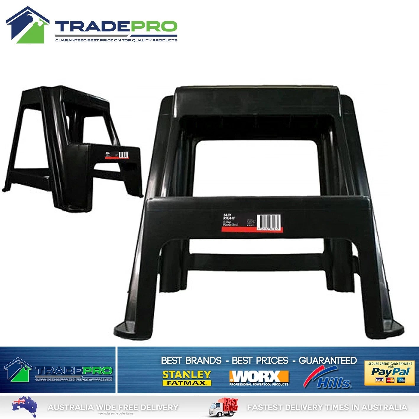 Large Double Step Stool Black 100kg Portable Kitchen Ladder RV Caravan Kids