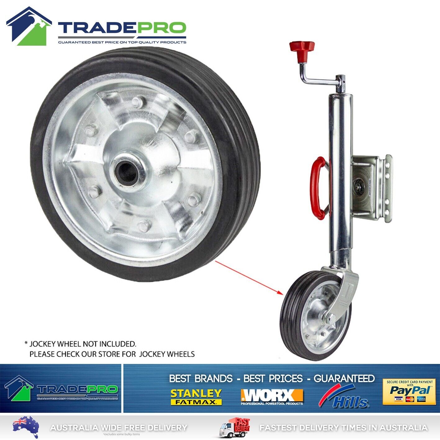 Jockey Wheel 8" 20cm Replacement Rubber Solid Rubber Trailer Caravan Ark Alko