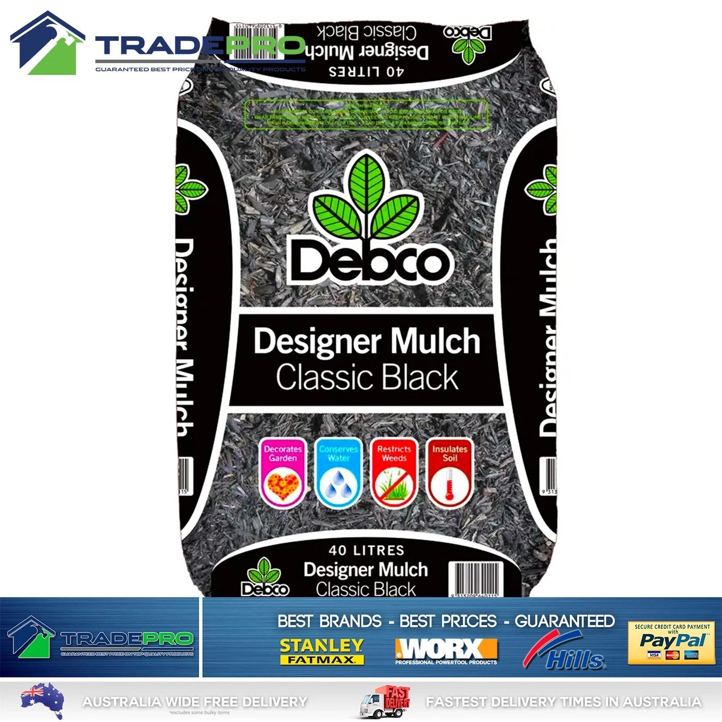 Garden Mulch Landscaping Bark 40L Large Bag Black Designer Debco Water Saving