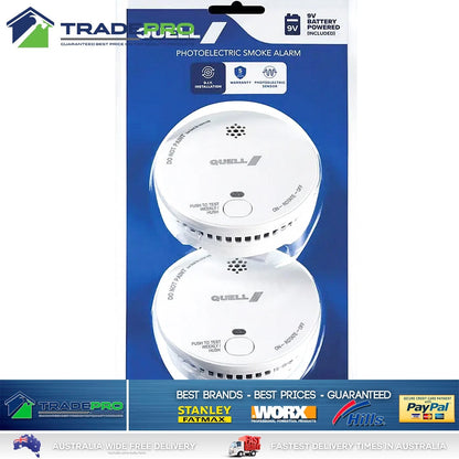 Smoke Alarm Fire Detector Twin Pack Quell® Photoelectric Intelligent 9V Kitchen
