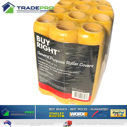 Paint Roller Cover 230mm 12pc Bulk Pack 12mm Nap Wall Ceiiling Int/Ext Quality