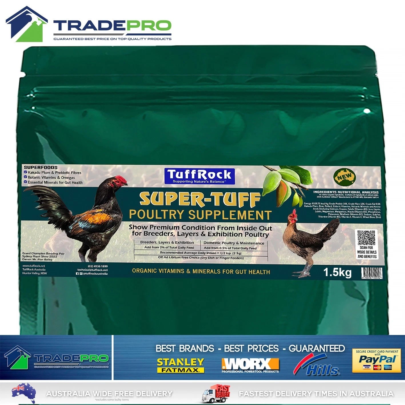 TuffRock Poultry Chicken 1.5kg SUPERTUFF Vitamin Feed Additive Supplement Kakadu