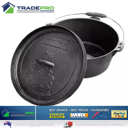 Camp Oven PRO Cast Iron 9 Quart Pre-Seasoned Dutch Oven 8.5L Camping Fire Cooking