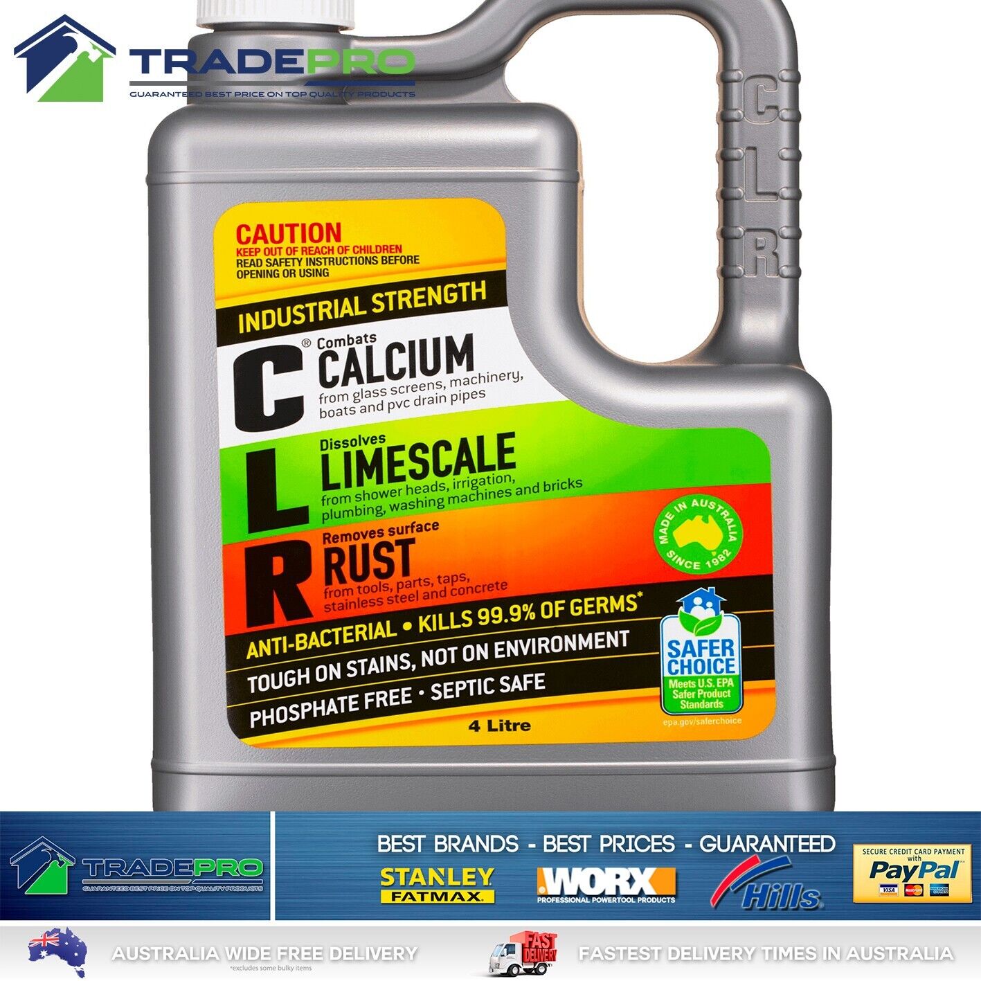 CLR Multipurpose 4L Cleaner Calcium, Lime, Rust, Stain Remover Clean Safe Bath
