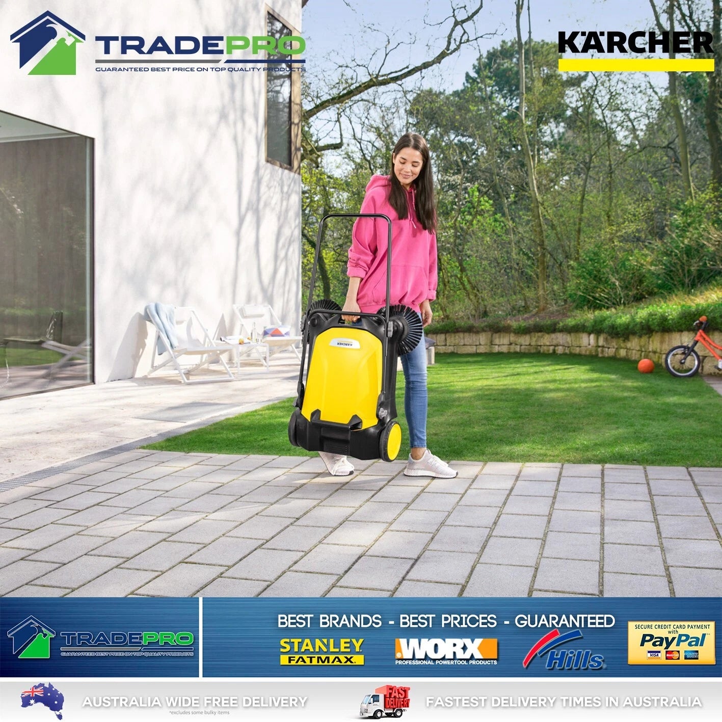 Karcher S4 Sweeper Twin Brush Walk Behind Outdoor Hand Push Floor Cleaner Broom