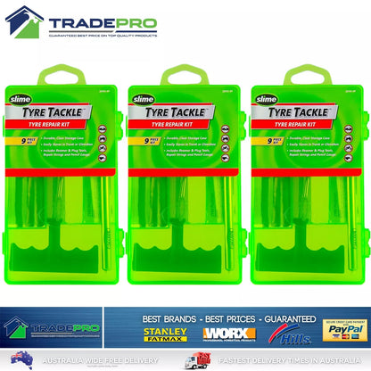 3x SLIME Bike Car Tyre Tire Puncture Repair Solution Kit 9pc with Gauge & Plugs