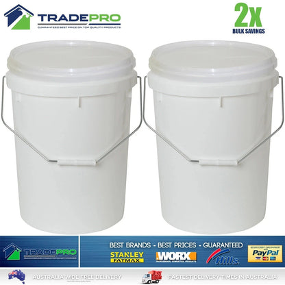 2x Quality Bucket with Lid & Handle 30Ltr H/Duty Premium Plastic Food Grade 30L