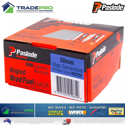 Paslode Genuine Impulse Trimmaster 50mm 2000 16 Gauge Angled Nails & 2x Gas