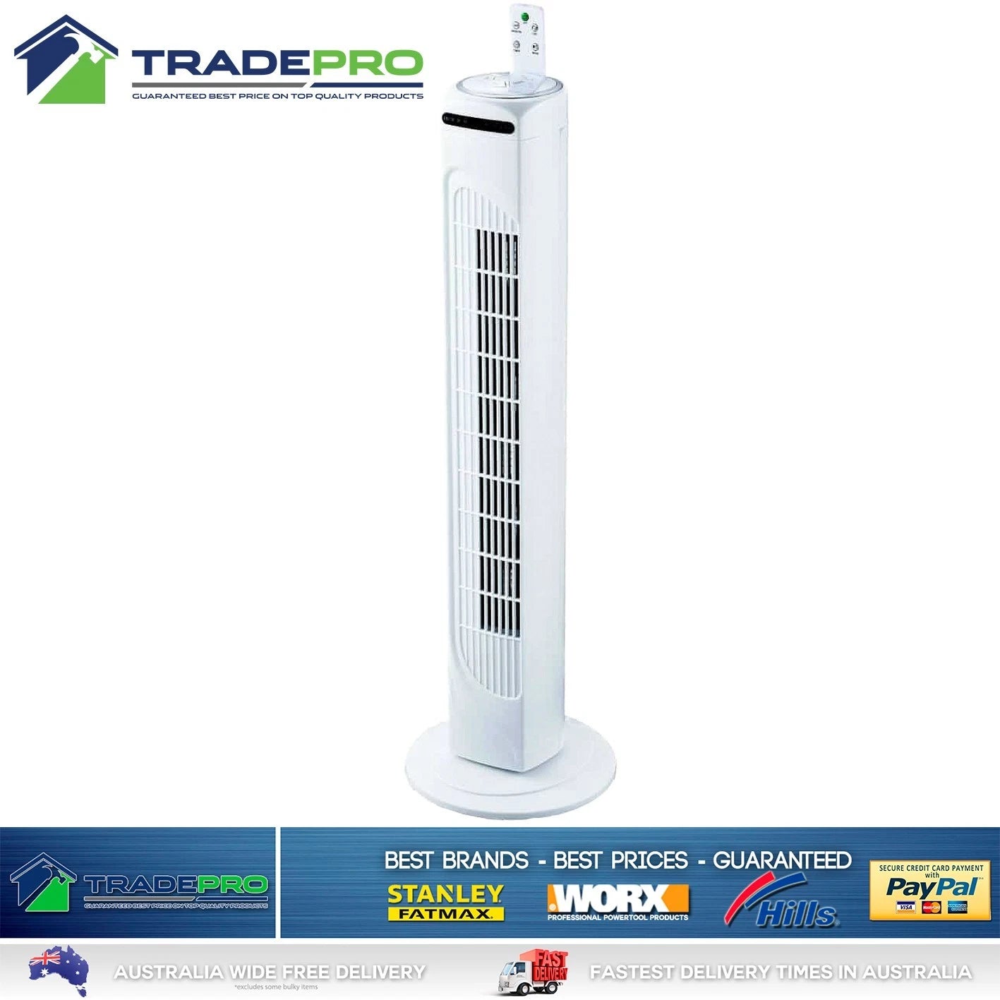 Fan Tower Electric 83.5cm Rok 3 Speed Oscillation Timer Remote Control Cooler