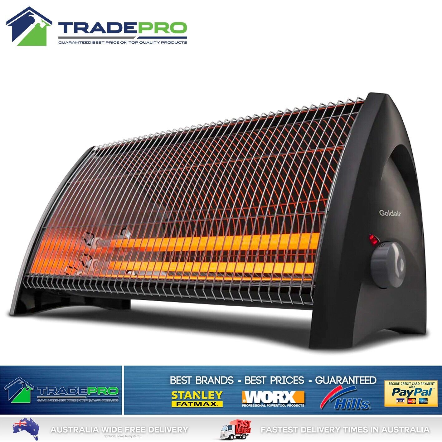 Goldair 57cm 2400W 3 Bar Radiant Heater Home Room Lounge Heating Convector