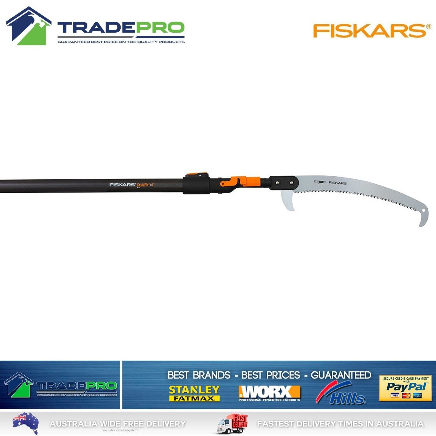 Fiskars Telescopic 4.5m Palm Tree Long Reach Curved Pole Saw Trimmer Pruner Cut
