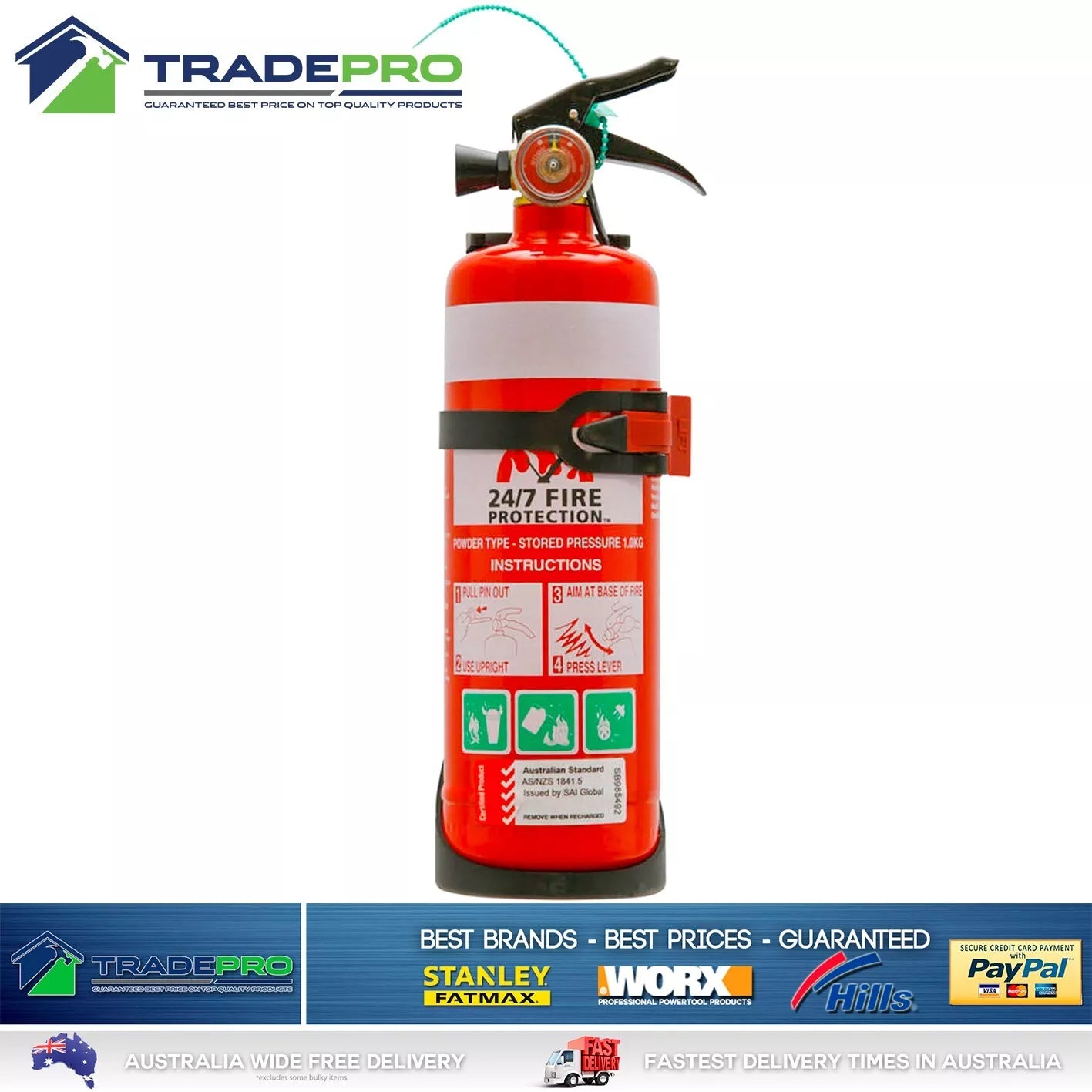 2x Quell Fire Extinguisher 247 Home Auto 1kg ABE with Bracket Powder Car Boat