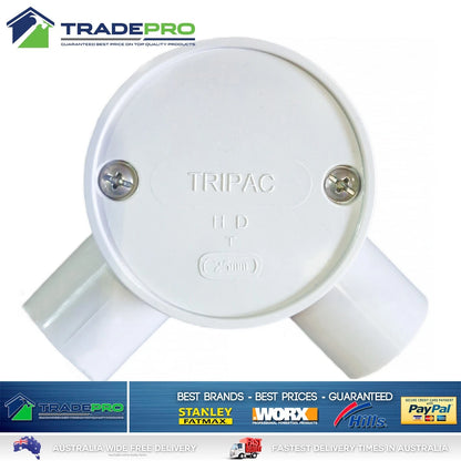 10x Junction Box 25mm Tripac 2 Way Electrical Conduit 90Deg Round Shallow PVC