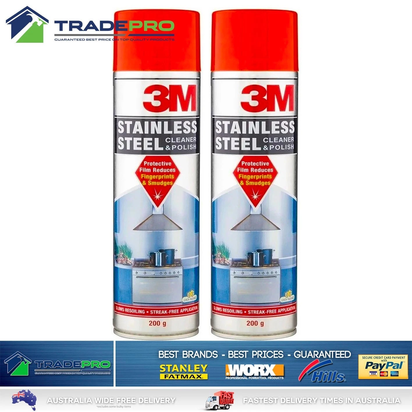 2x 3M Stainless Steel Cleaner & Polish 200g reduces fingerprints and smudges