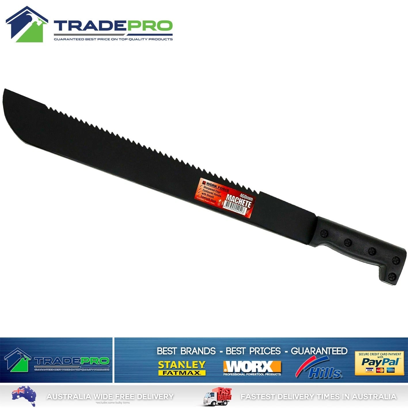 Machete Knife Sawback Machette Hunting 46cm sharpened Edge Blade & Handle Bush