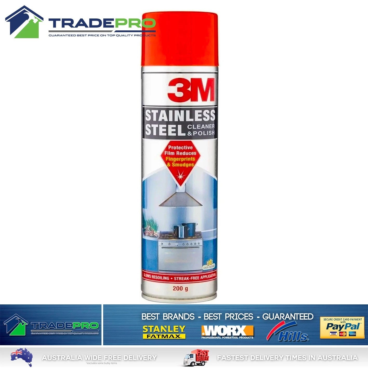 3M Stainless Steel Cleaner & Polish 200g reduces fingerprints and smudges