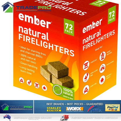 Ember Firelighters Starter Cube 72 Pc Low Odour Wood Fire Kindling BBQ Lighter