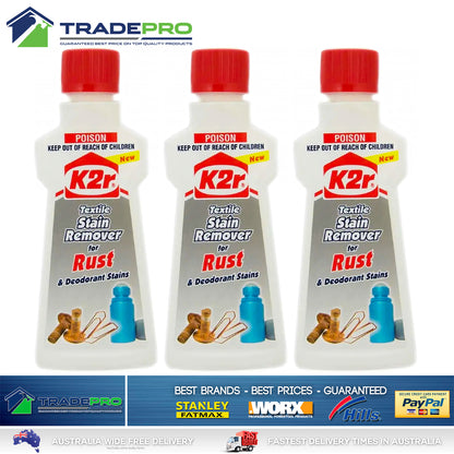 3x K2R Textile Stain Remover For Rust Deodorant Stain Clothes Fabric Carpet 50ml