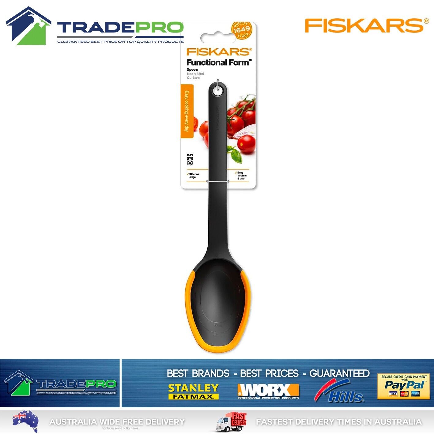 Fiskars Pro Silicone Spatula Spoon 29cm Flexible Edges Kitchen Functional Form