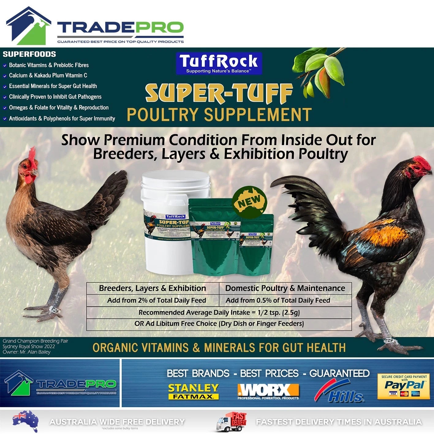 TuffRock Poultry Chicken 1.5kg SUPERTUFF Vitamin Feed Additive Supplement Kakadu
