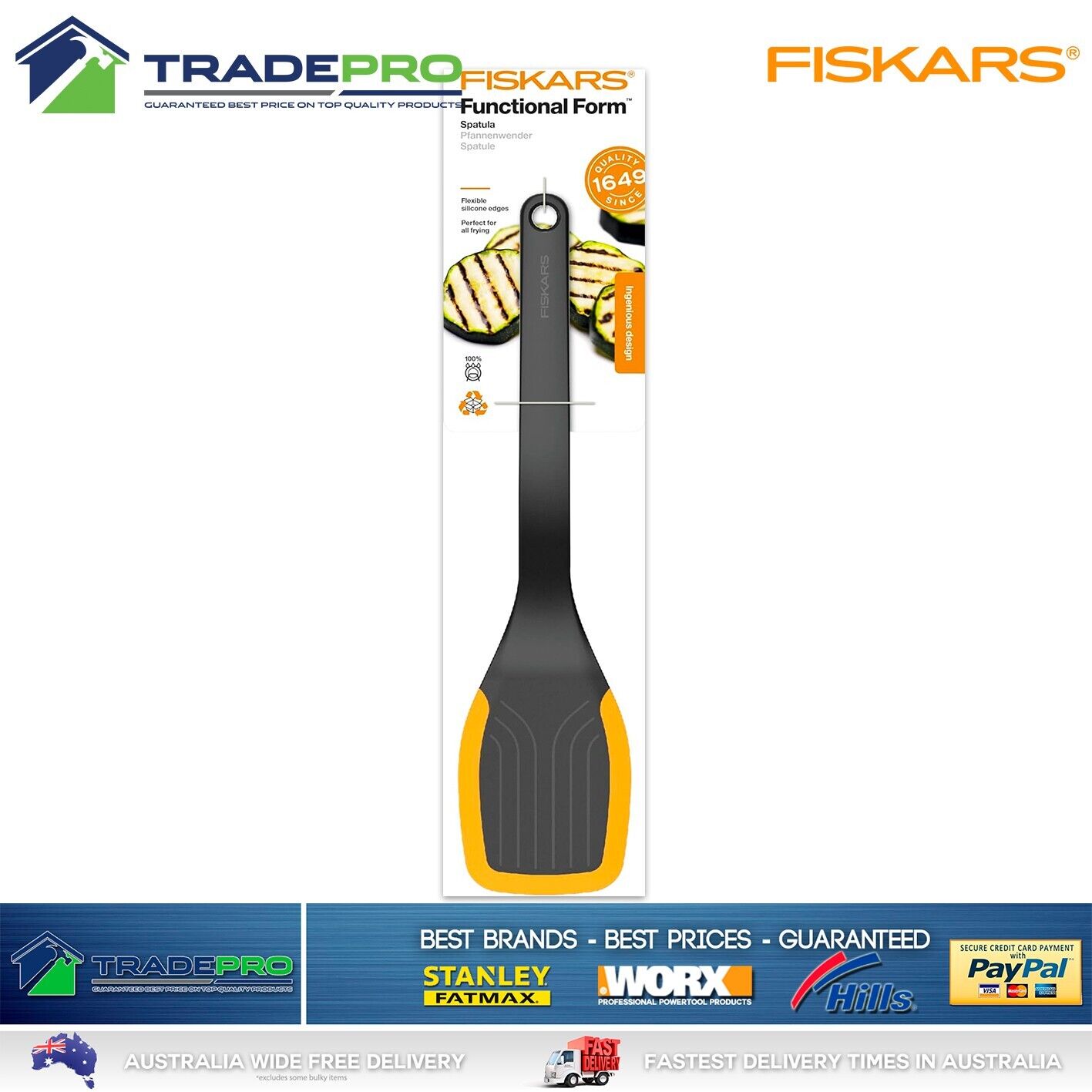 Fiskars Pro Silicone Spatula 29cm Flexible Edges Kitchen Functional Form