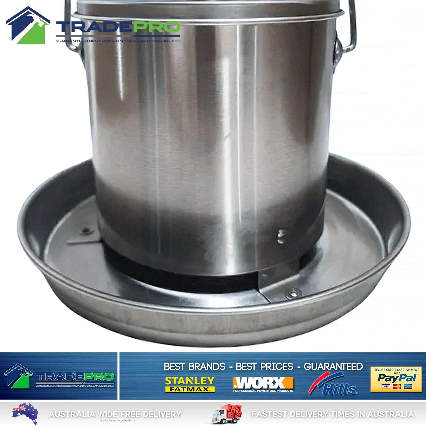 Poultry Feeder Stainless Steel 2kg Metal Hanging with Handle Greenleaf Chicken