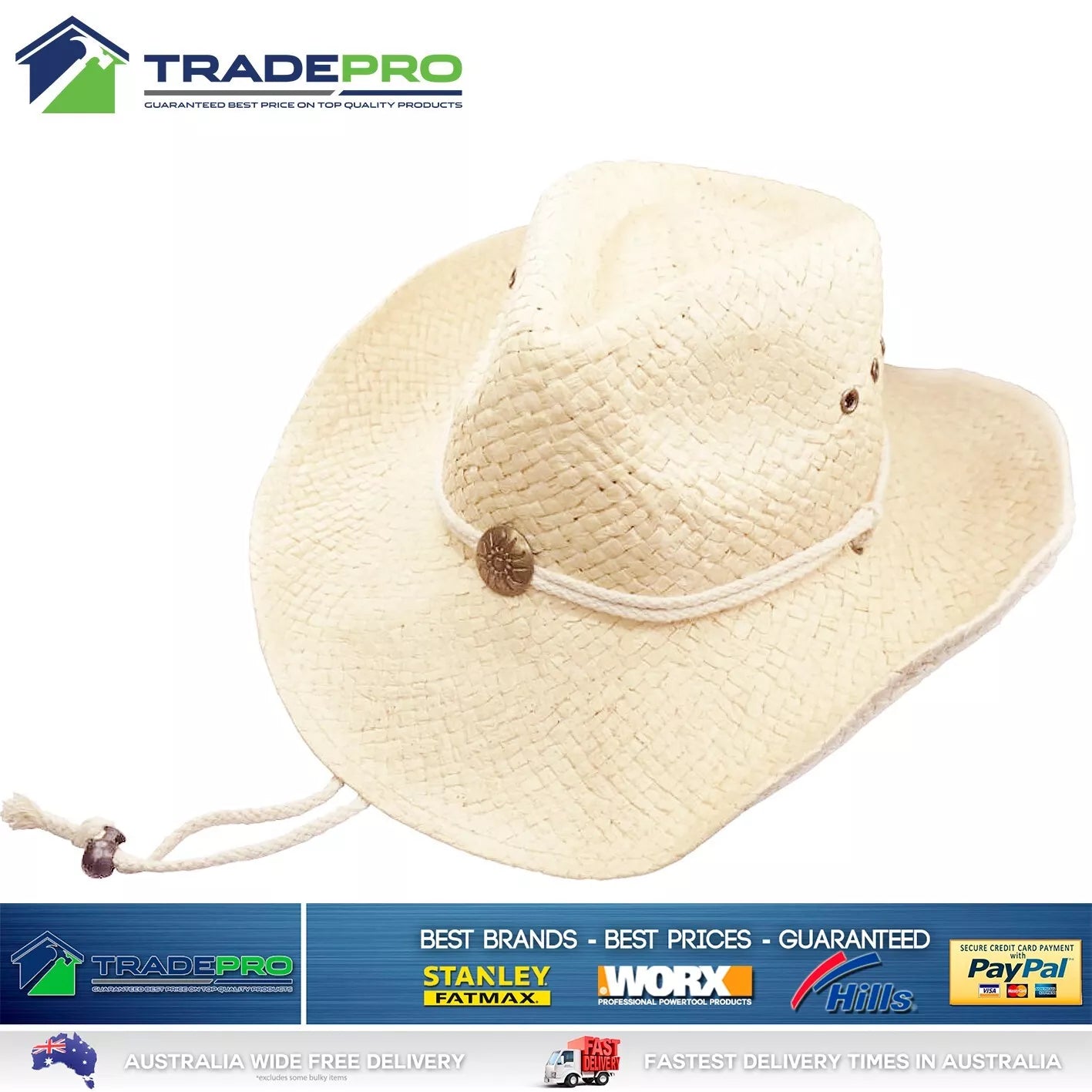 Straw Cowboy Hat Aussie Outback Western Jacaru Mens Womens Most Sizes White Med