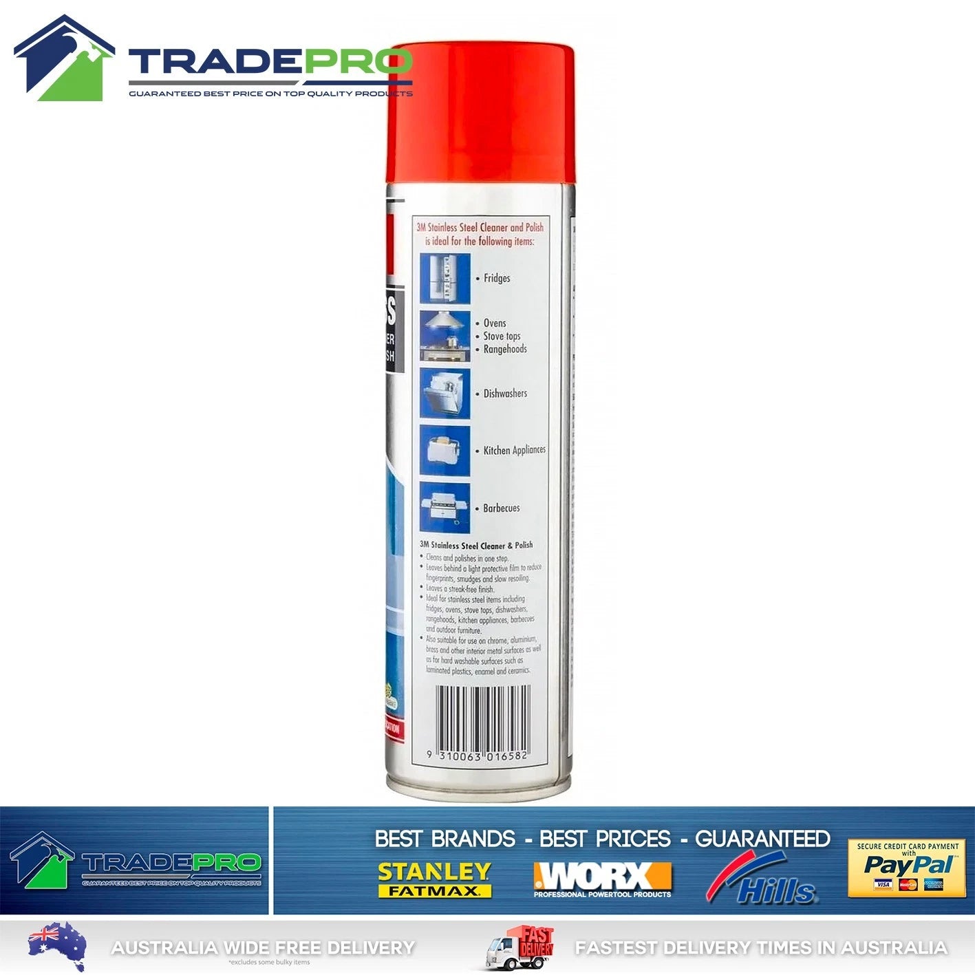 3M Stainless Steel Cleaner & Polish 200g reduces fingerprints and smudges