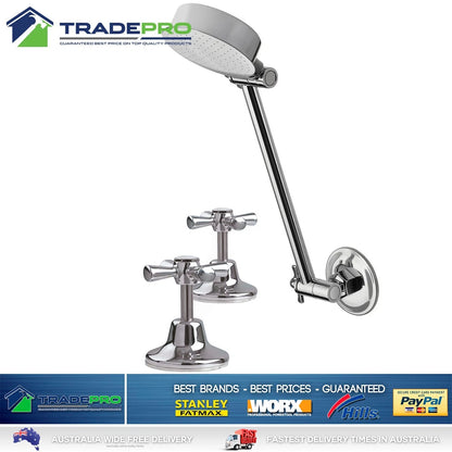 Shower Head & Arm Kit with Hot Cold Handles Chrome EZYFIT Hi-Low All Directional