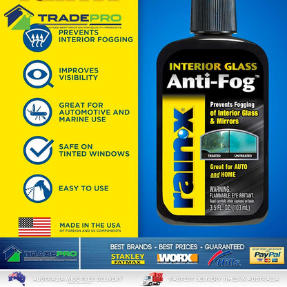 3x RainX Anti Fog Interior Glass Treatment 103ml Automotive Home Bathroom Mirror