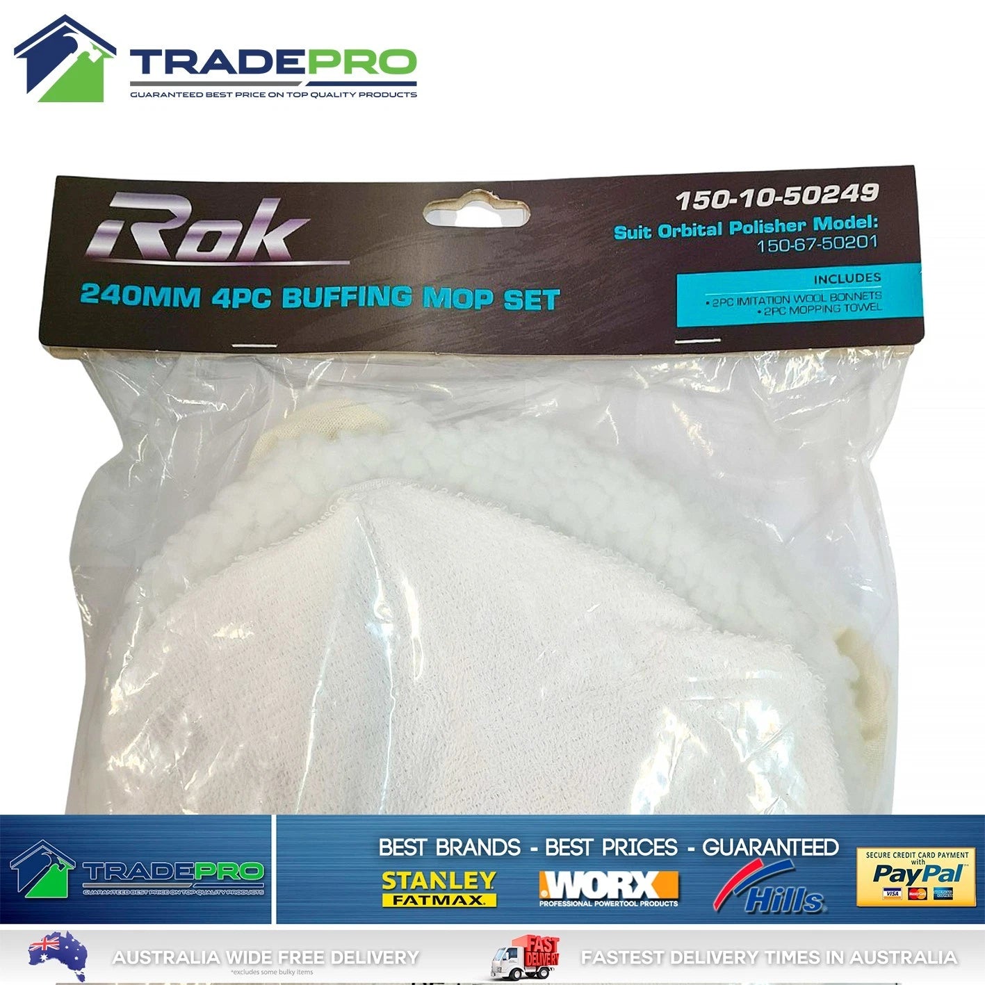 Polisher Buffer Bonnet Set 4pc 240mm Rok For Orbital Polish Waxing Buff 9.5"