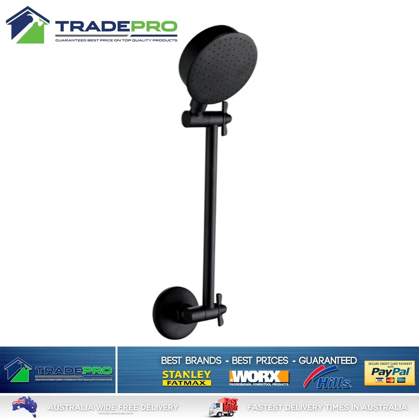 Shower Head & Arm Kit Black PRO EZYFIT Hi-Low All Directional WELS Buyright