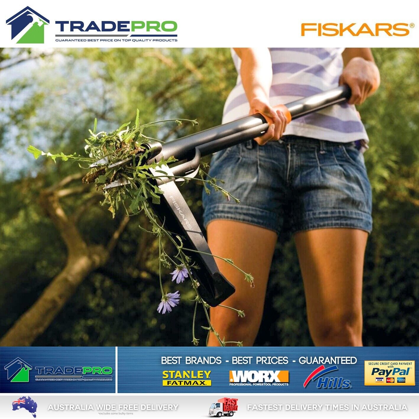 Fiskars Weed Puller Long Handled Xact 4 Prong Weeder Stainless Steel Claw Garden