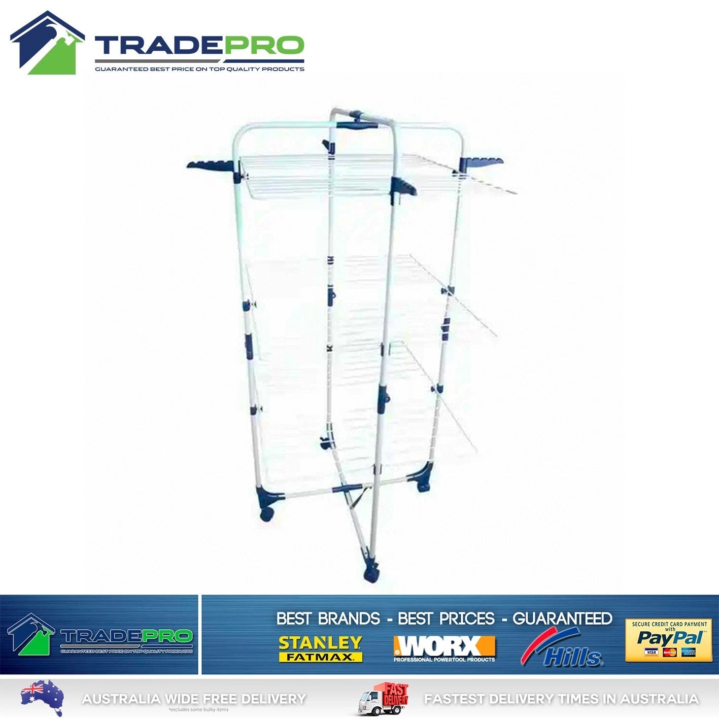 Premium Clothes Airer 3 Tier 25m Portable Clothesline Mobile Dry Fold Away Hills Style