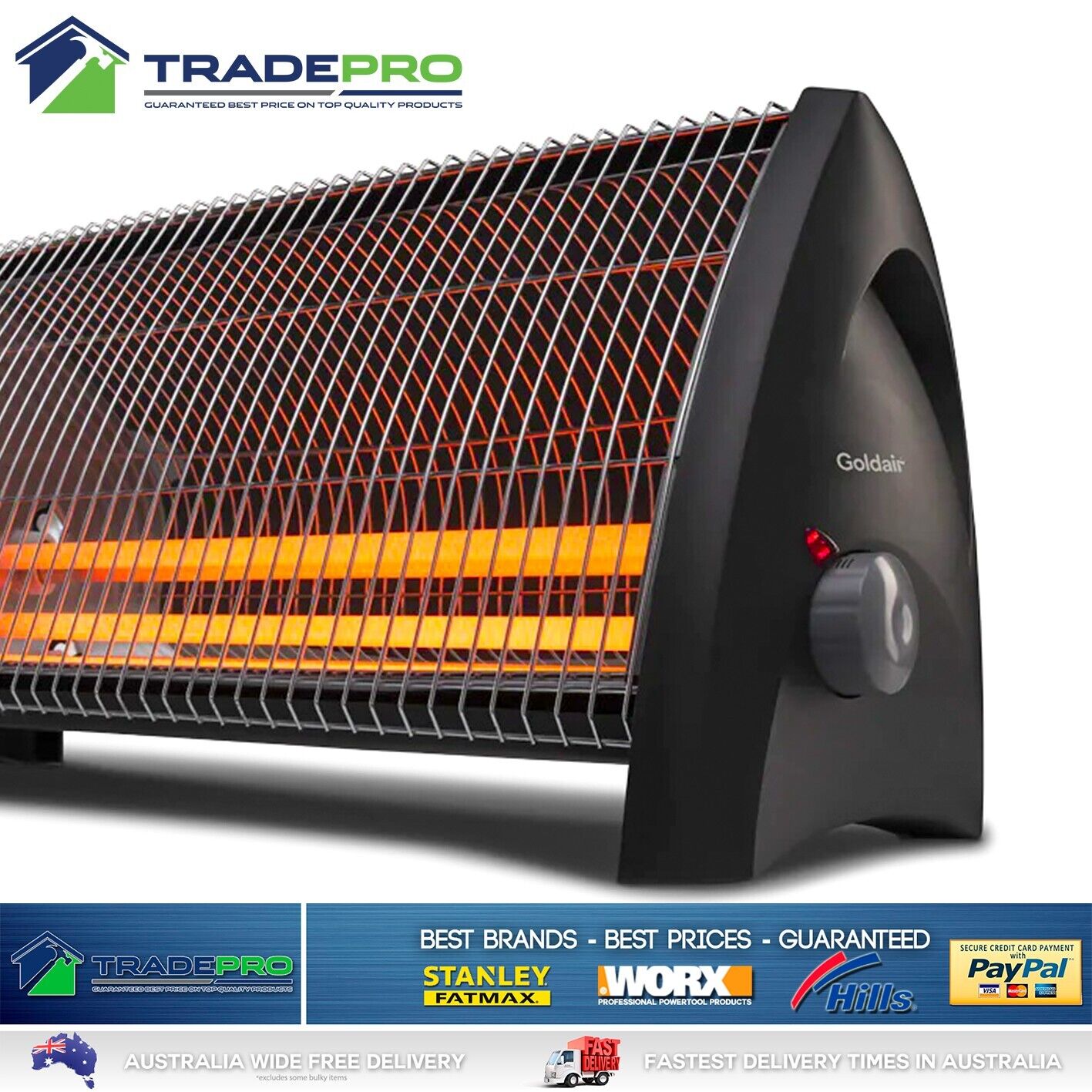 Goldair 57cm 2400W 3 Bar Radiant Heater Home Room Lounge Heating Convector