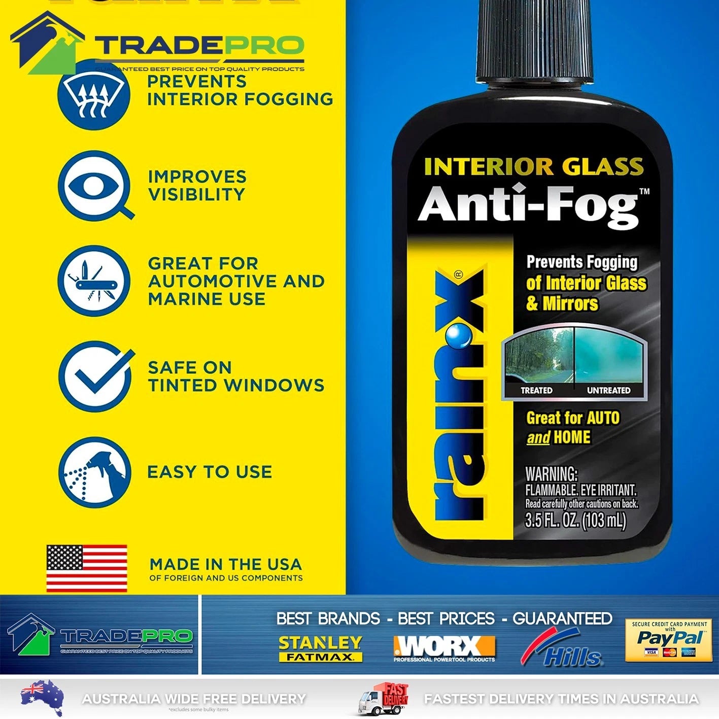 RainX Anti Fog Interior Glass Treatment 103ml Automotive Home Bathroom Mirrors