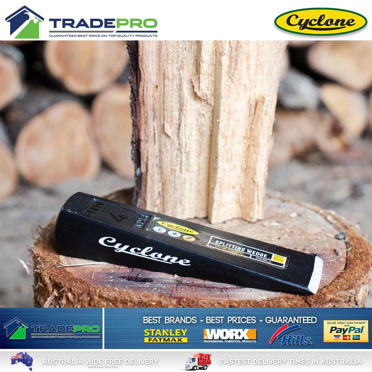 Cyclone Splitting Wedge 1.8kg 4lb Wood Firewood Splitter Forged Steel Axe PRO