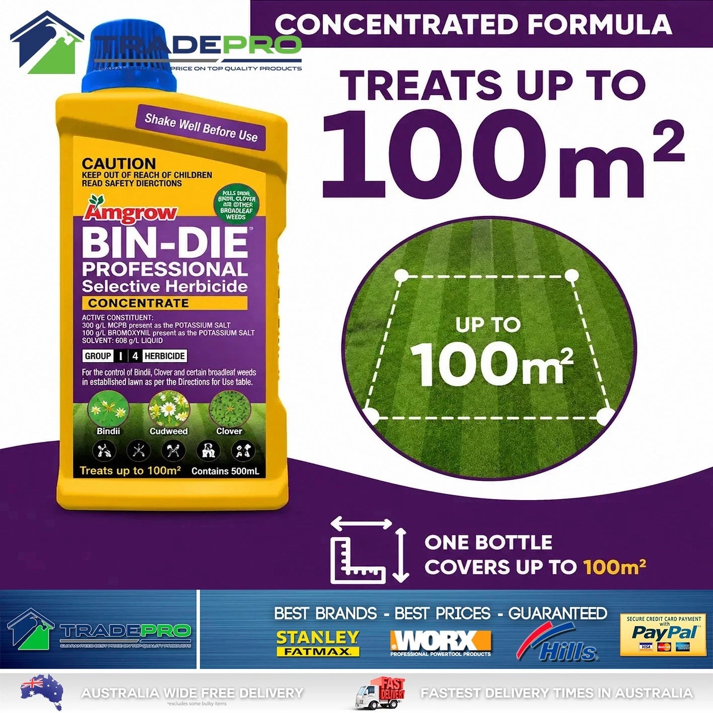 Amgrow Bin-Die Selective Lawn Weeder 500ml Clover Oxalis Bindi Weed Killer