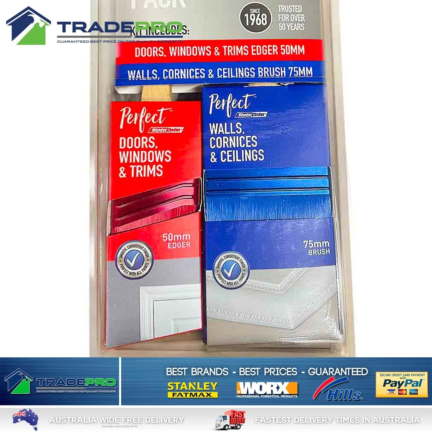 Paint Brush 2pc Set RotaCota® PRO Painting Kit Brushes 50mm 75mm Wall Trim