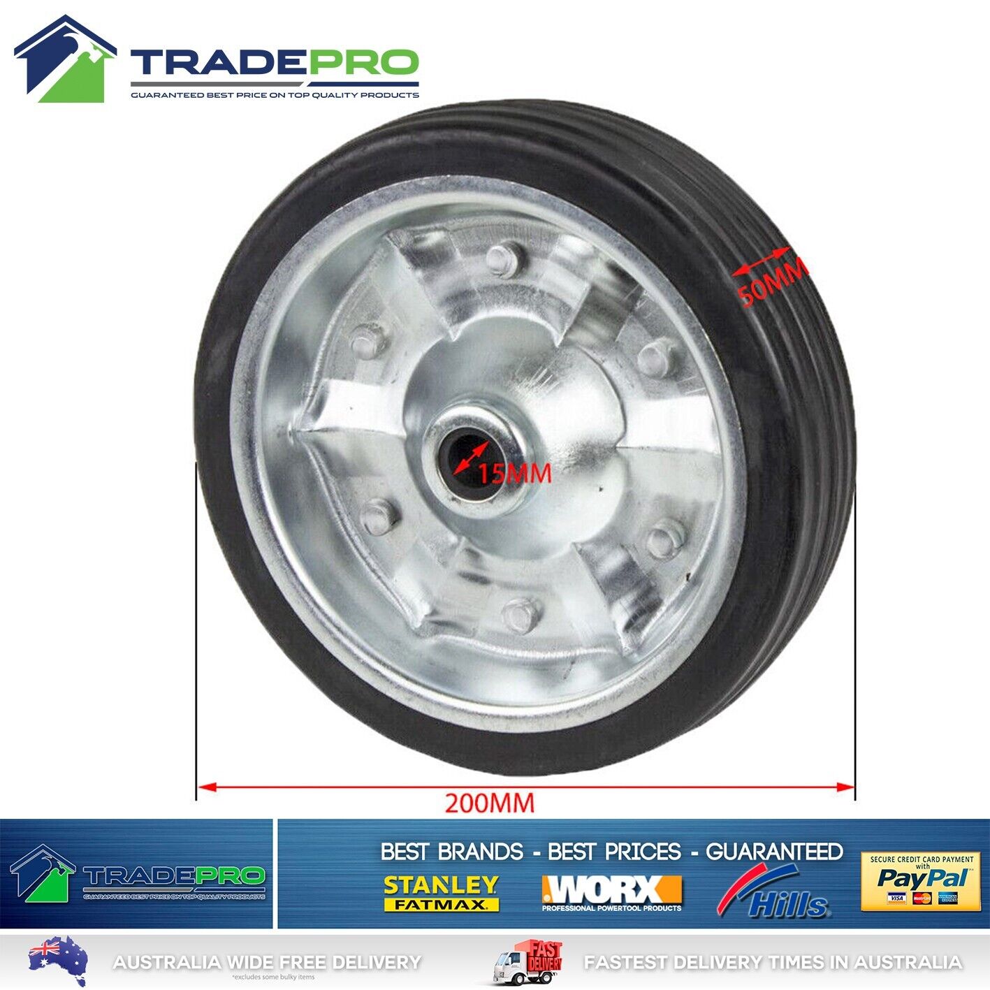 Jockey Wheel 8" 20cm Replacement Rubber Solid Rubber Trailer Caravan Ark Alko