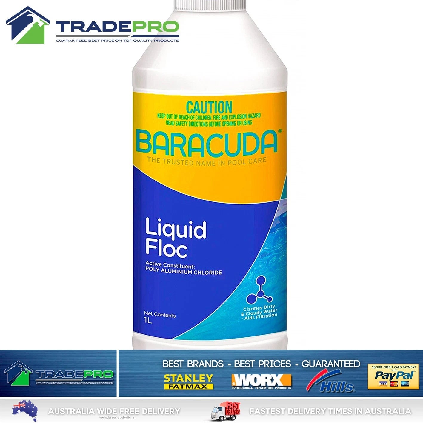 Pool Flocculant Floc Clarifying Liquid 1Ltr PRO Baracuda Clears Cloudy Green