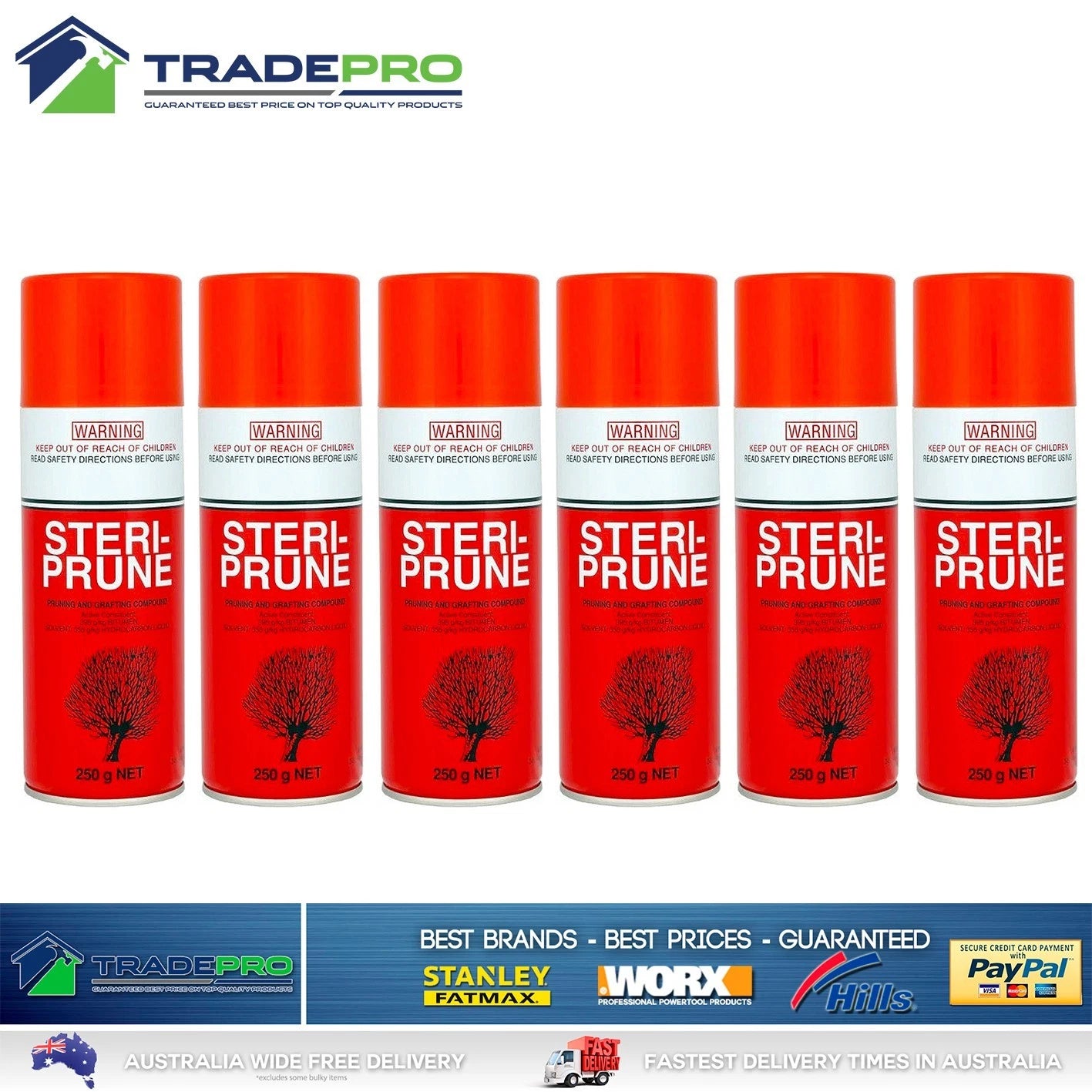 6x Steriprune Pruning Sealer Spray 250g Anti rot Protective Steri Seal CW